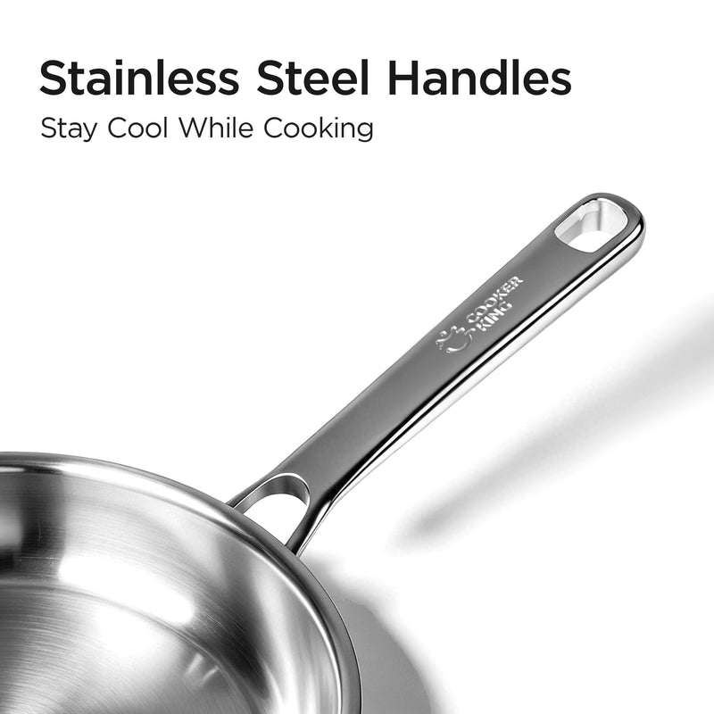 COOKER KING 8 Inch Stainless Steel Frying Pan, Small Omelette Pan, Induction Pan, Rivetless & Non-Toxic, Fast & Even Heating, Oven & Dishwasher Safe, Metal Utensil Safe, Perfect for Eggs and Omelets
