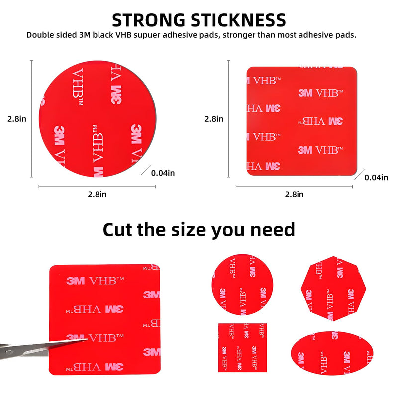 3 M Double Sided Adhesive Pads,Car Mount Sticky Pad Replacement. 3 M Sticky Dash Cam Mounting Tape.Heavy Duty Tape Sticker for Dashboard &Daily Use.Waterproof,Heat-resistant.Squares&Round,8 PCS