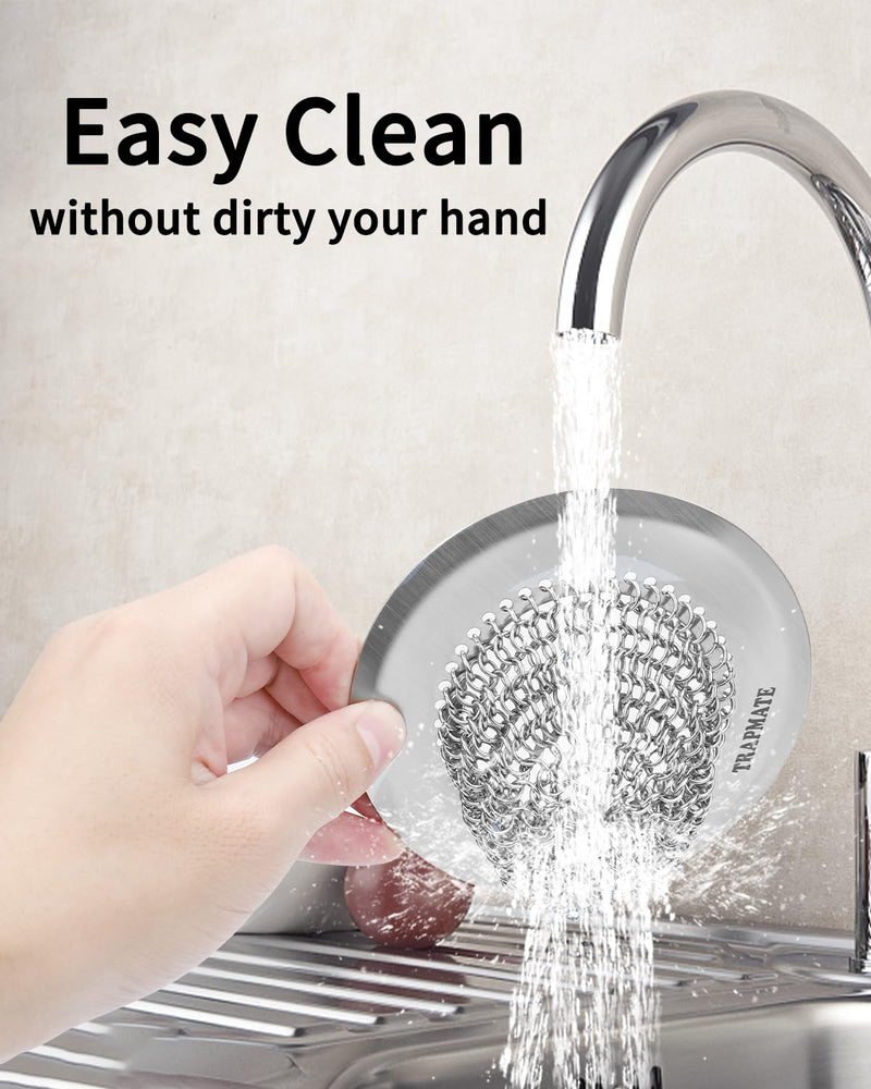 TRAPMATE 4 Pcs Kitchen Sink Drain Strainer, Stainless Steel Sink Strainer Basket with Easy Clean & Anti-Clog, Fits Garbage Disposal, Dishwasher Safe, Single & Double Bowl Sinks (Patented Product) Silver Silver Silver Silver