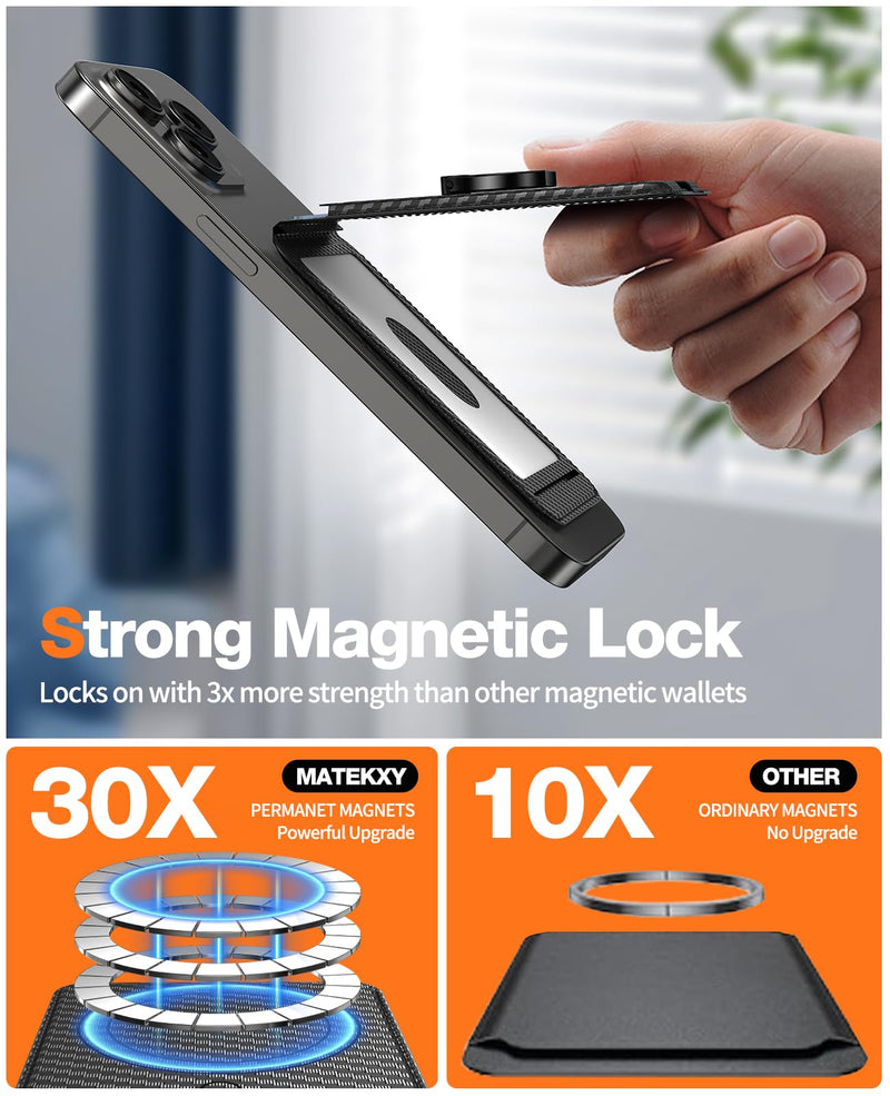 Magsafe Wallet with Magnetic Card-Holder - Phone Wallet with Adjustable Stand and Ring Grip, Fit 5 Cards, Compatible with iPhone, Samsung and etc, (Black) Black
