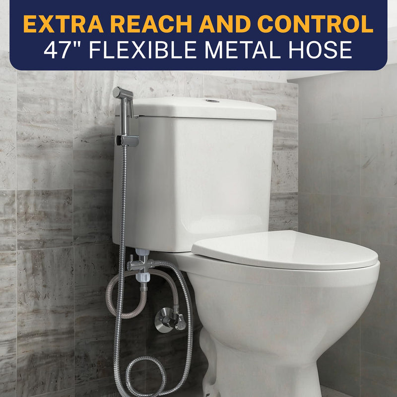 HammerHead Showers Solid Metal Adjustable Pressure Handheld Bidet Sprayer for Toilet, Handheld Bidet Attachment with 47-Inch Hose and Leak-Proof T-Valve, Jet Spray for Toilet, Muslim Shower, Chrome