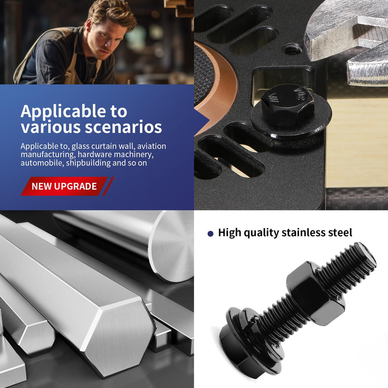 5/16-18 x 3-1/2" Hex Head Screw Bolt, Nuts, Flat & Lock Washers, 20Pcs 18-8 (304) Stainless Steel, Fully Threaded, Black Oxide by SG TZH 20 5/16-18 x 3-1/2"