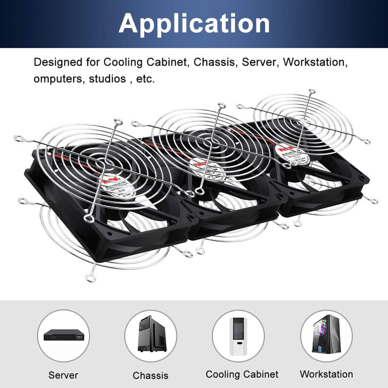 Wathai Dual Ball 3 x 120mm Computer Fan with AC Plug DC 12V Big Airflow Fans with 110V 120V 220V 240V AC Speed Controller for DIY Cabinet Chassis Machine Server Workstation Cooling 3x120mm fan