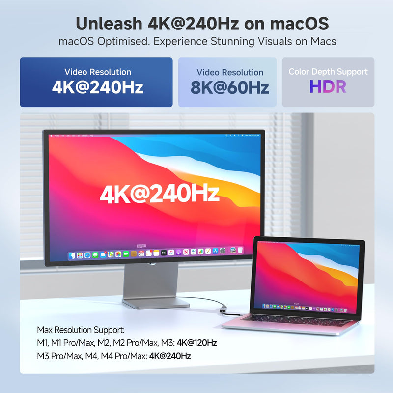 Cable Matters 48Gbps USB C to HDMI 2.1 Adapter for macOS, Supports 8K 60Hz / 4K 240Hz HDR, Thunderbolt 4 to HDMI 2.1, HDMI 2.1 to USB C Adapter, Compatible with Thunderbolt 5 Laptops