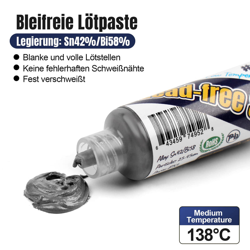 BEEYUIHF Lead-Free Solder Paste, Sn42 Bi58 Syringe Solder Paste Flux, Lead-Free Solder Flux Tin Paste, Low Temperature 138 Degrees, for BGA SMT Solder (1.05oz/30g)