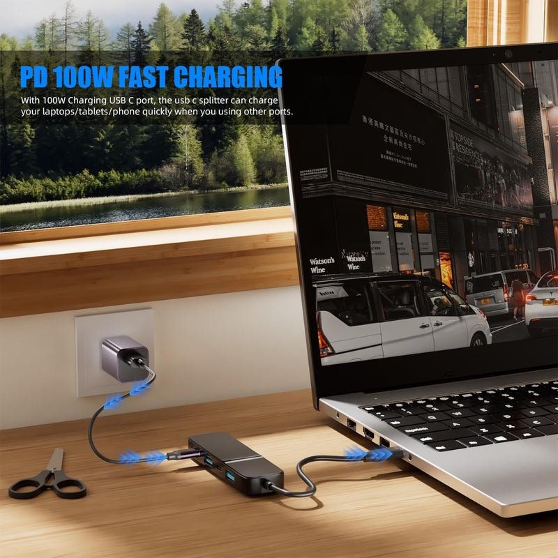 5-Port USB 3.0 Hub with 4K HDMI - Dual USB-A/C, 5Gbps Data Transfer for MacBook Pro/Air, iPad Pro, iPhone 15, iMac, XPS, ThinkPad & More - Ideal for Flash Drives & Portable Hard Disks (Tpcy-C)