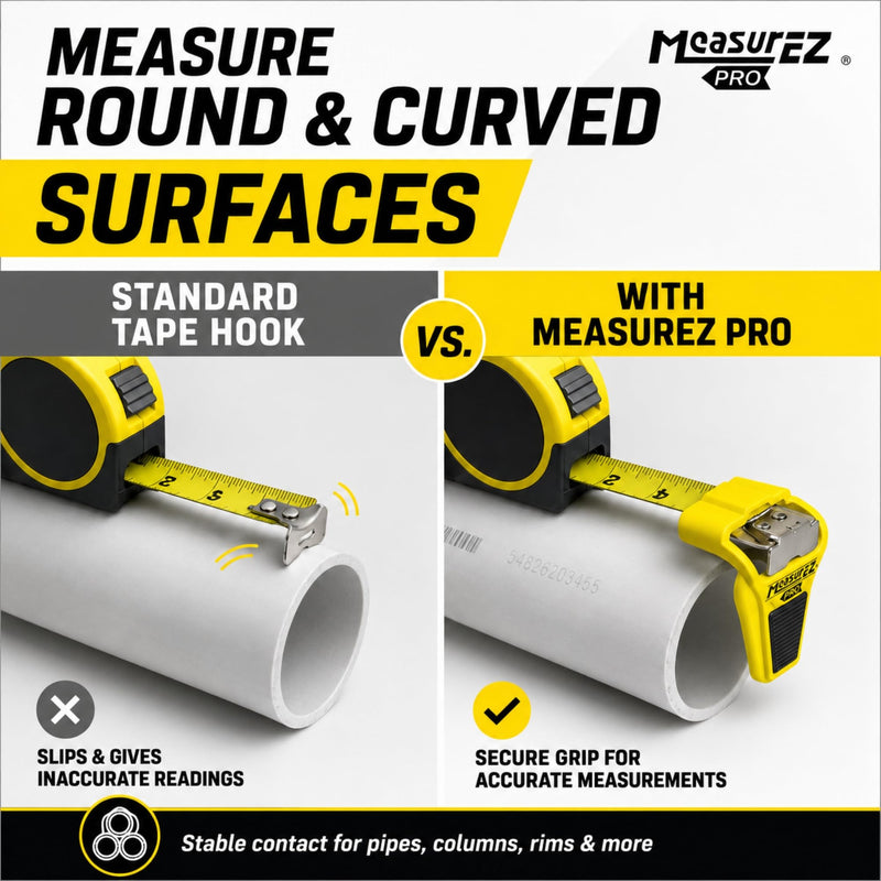 No Slip Tape Measure Hook Extension | Rubber Grip Hook for Round Edges (2 Pack) | Measure Pipes, Columns & Curved Surfaces | Do-It-Yourself, Handyman, Construction Gift & Stocking Stuffer | USA Made 2 pack