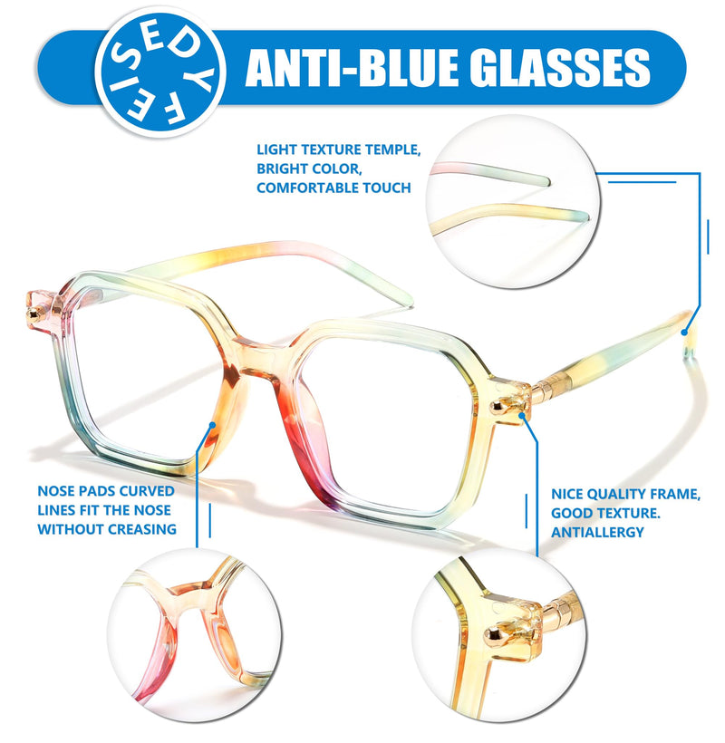 FEISEDY Square Non Prescription Clear Lens Glasses Frame for Women Men Blue Light Blocking Eyeglasses B0155 Rainbow 50 Millimeters