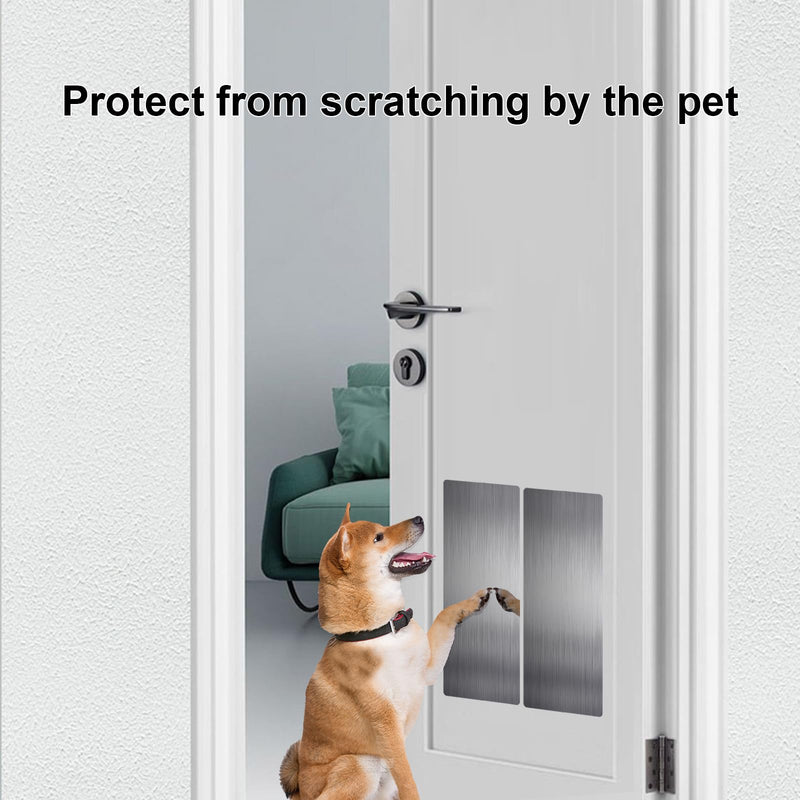 Durable Cat & Dog Door Protector from Scratching - Anti-Scratch Guard for Interior/Exterior Doors, Stainless Steel Self-Adhesive Kick Plate (Brushed Gray, 8" x 16") 8" x 16" Brushed Gray