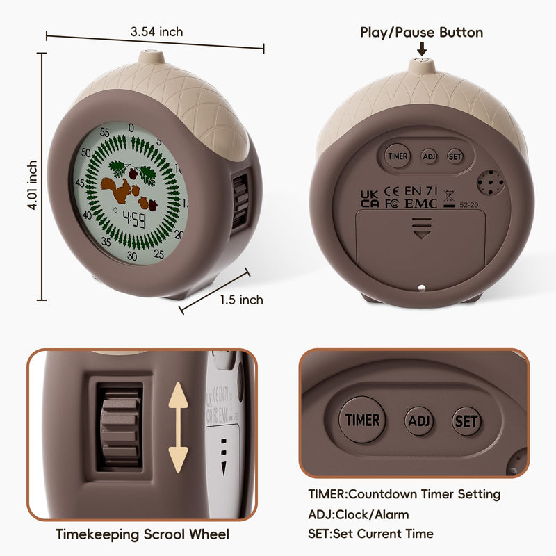Digital Visual Timer for Kids with Protective Case, Hazelnut Theme 299 Minute Cute Squirrel Timer for Classroom Office Kitchen, Time Management Tools for ADHD Children