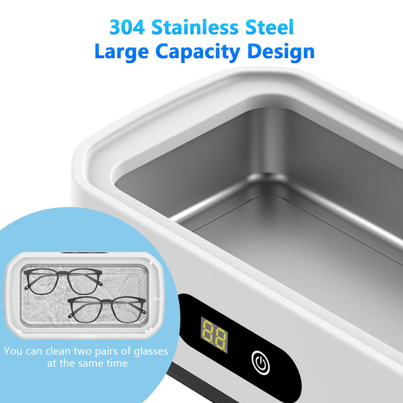 PKBD 2026 Upgrade Large Capacity Ultrasonic Cleaner, 50kHz Ultrasonic Cleaner Machine with 5 Modes Timer for Glasses Jewelry Dentures-304 Stainless Steel Tank, White & Black White&Black