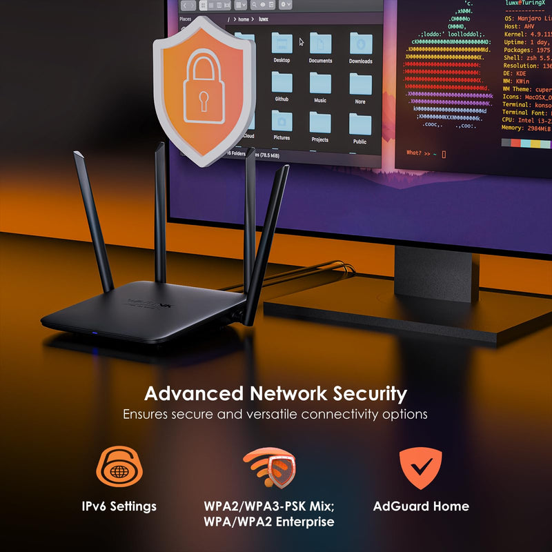 WAVLINK BE3600 WiFi 7 Router, Dual Band Gaming Router with Gigabit Ports, MLO, 4096-QAM & Multi-Rus Tech, Support Mesh/AP/Repeater Mode, Guest WiFi, QoS, IPv6, VPN