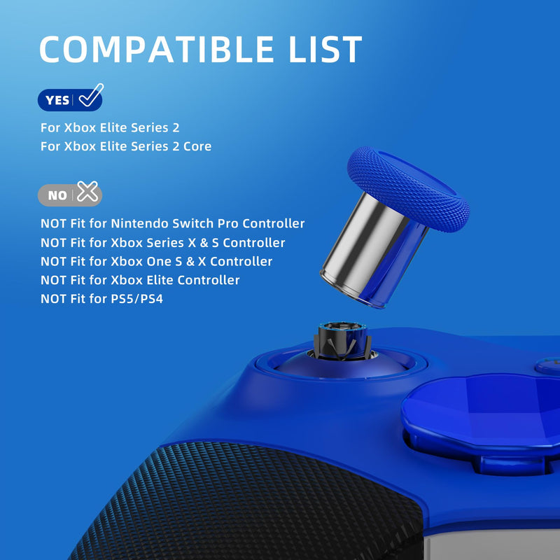 eXtremeRate 13 in 1 Component Pack Kit for Xbox Elite Series 2 Controller, 6 Metal Thumbsticks & Tool, 2 D-Pads, 4 Paddles for Xbox Elite Series 2 Core Controller - Blue & Metallic Silver