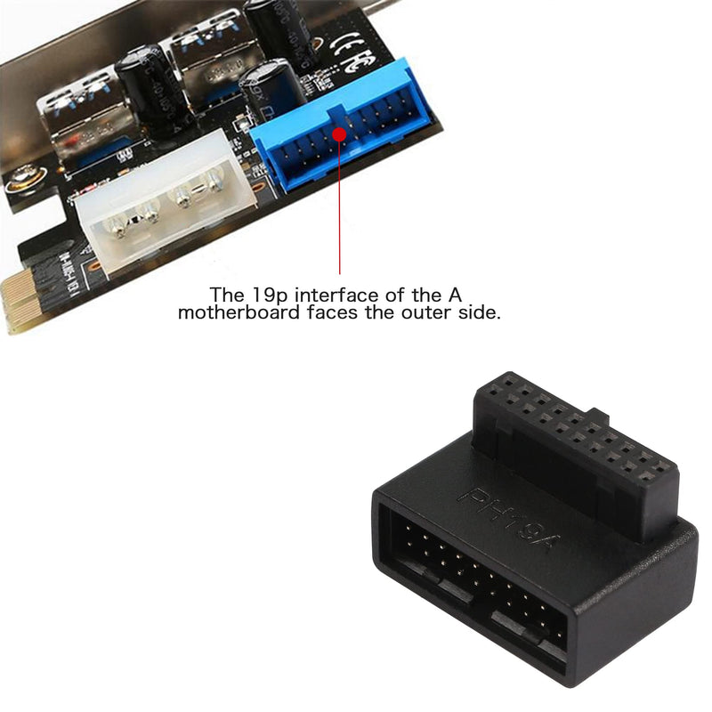 USB 3.0 90 Degree Motherboard Adapter 19 Pin/20 Pin Male to Female Extension Adapter L Turn Right Angle Socket for Desktop Motherboard (Up Angle PH19A)