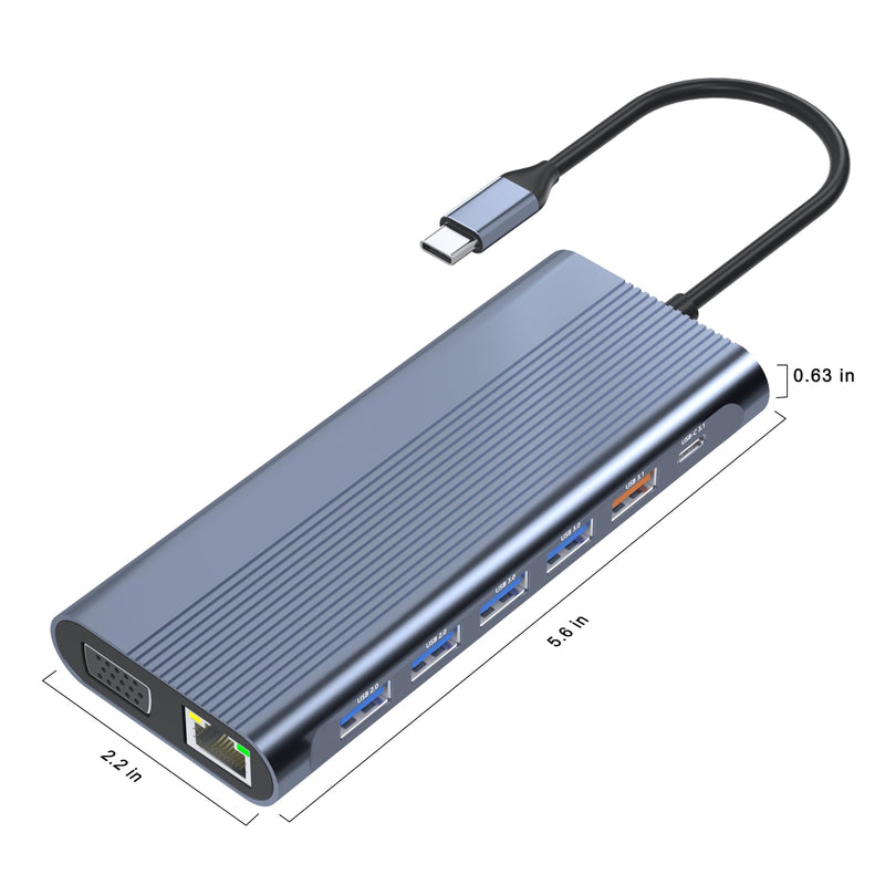 USB C Docking Station Dual Monitor for Dell/HP/Lenovo/Mac Laptop, Dual HDMI Adapter for 2 Monitors, 14 in 1 Laptop Docking Station Dual Monitor with 10Gbps USB/HDMI/VGA/PD/Ethernet/SD/TF/Audio/Mic