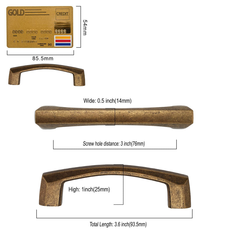 Amerdeco 10 Pack Antique Brass Cabinet Pulls 3 Inch(76MM) Hole Centers Kitchen Vintage Retro Cabinet Handles Hardware Kitchen Handles for Cabinets Cupboard Handles Drawer Pulls ZH0032… 3"/76MM Hole Center