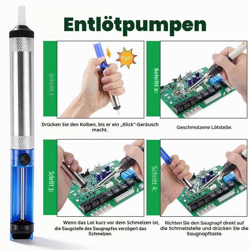 Erzekrim Soldering Tool Set Solder Desoldering Pump Desoldering Wick Soldering Tip Cleaner | Soldering Iron Stand with Sponge, Curved Tweezers, Soldering Accessories for Repair, Electric Soldering, Home (Set of 6) Pack of 6