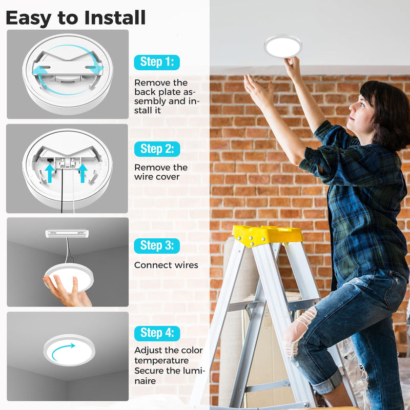 libtit 4Pack 4.7 Inch Small LED Ceiling Lights Flush Mount, 3000K 4000K 6500K Adjustable, 7W 700LM White Round Disk Light Fixture for Closet Basement Bathroom Hallway Kitchen Office Garage 4.7In-4Pack