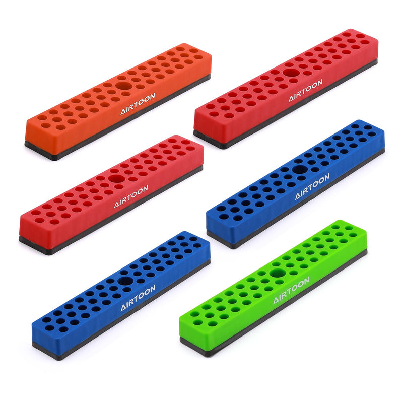 6PCS 1/4" Magnetic Hex Bit Holder, 43 Holes Bit Storage with Strong Magnetic Base, Magnetic Screwdriver Bit Organizer, Red, Blue, Green and Orange 6pcs(red+blue+green+orange)