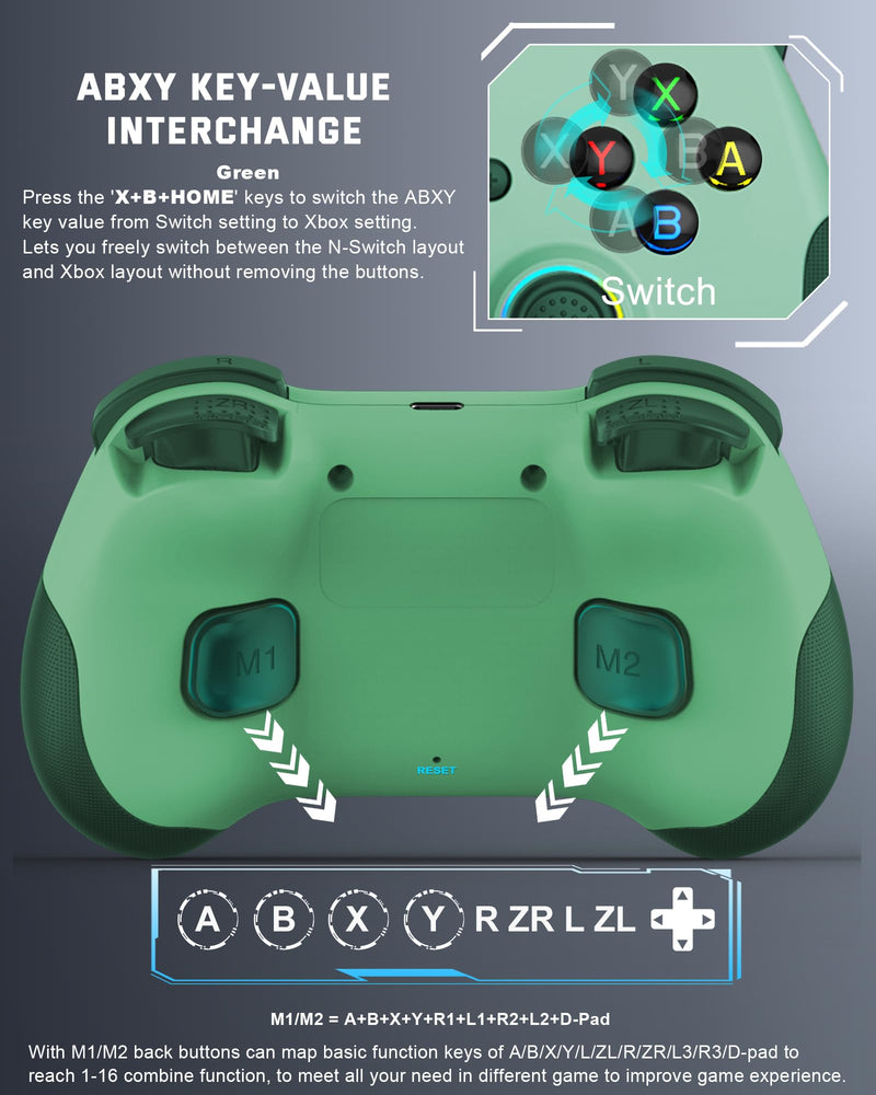Joso Mobile Gaming Controller for iPad/iPhone/Tablet, Cloud Controller Remote Joystick for iOS/Android, Wireless Switch Controller with Macro Buttons/Hall-Rocker/Hall-Trigger - Green