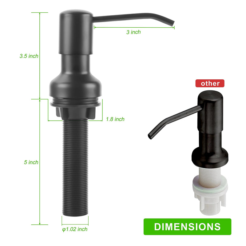 Soap Dispenser for Kitchen Sink, Sink Soap Dispenser with Longer Threaded Shaft Shank, 47" Extension Tube Connects Directly to Dish Soap Container, Wider Pump Head Base （Black） Black