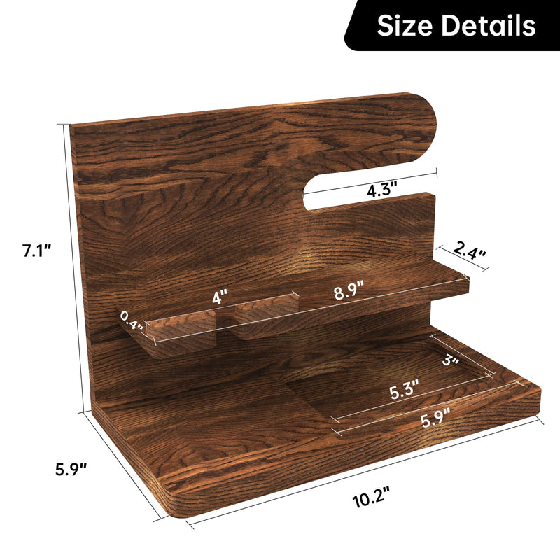 Birthday Gifts for Men Valentines Day Gifts for Men Gift for Dad Wood Phone Docking Station Organizer Wood Bedside Desk Organizer Carbonization