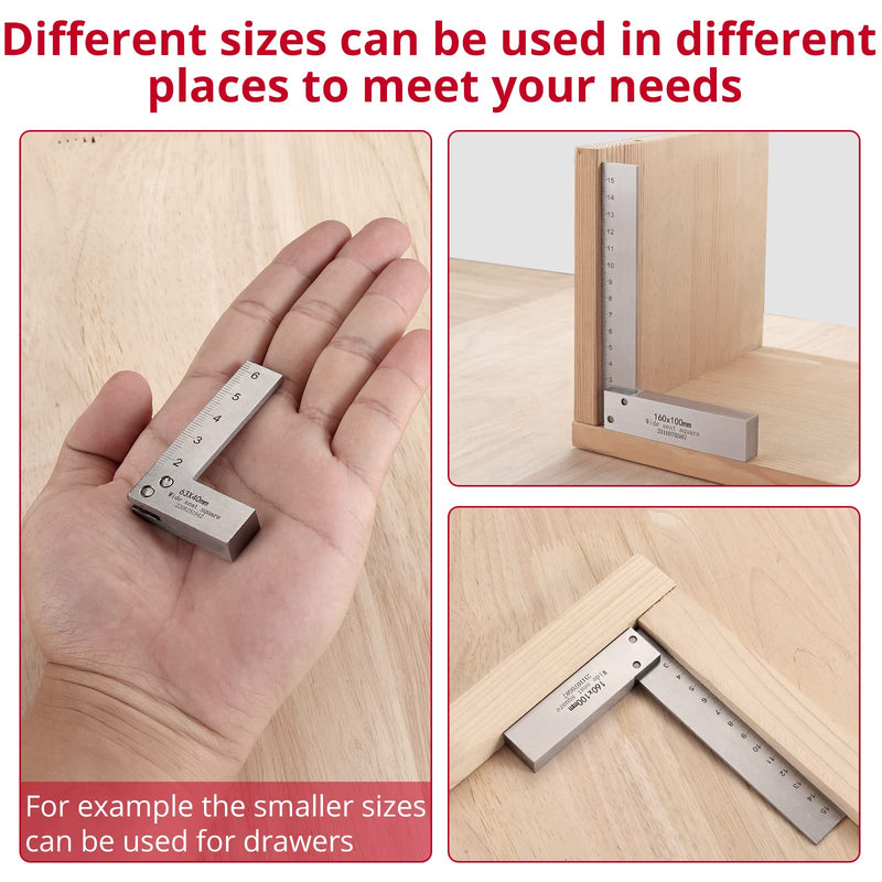 XUNTOP 4PCS Machinist Square 2, 3, 4 and 6 inch Squares Combinations, 90-Degree Right Angle Engineer Set Hardened Angle Ruler Hard Steel Construction Ideal for Precision Layout and Measurement Work