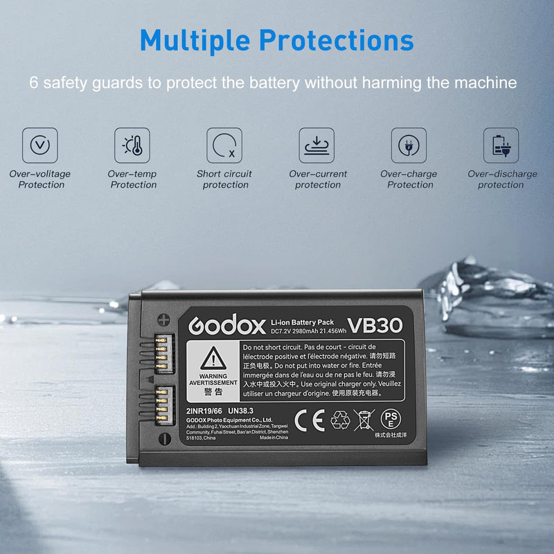 GODOX V100 V1 V1Pro Battery Replacement V30 Battery with Type-C Charge 7.2V/2980mAh for V100C V100N V100S V1Pro-C V1Pro-N V1Pro-S V1C V1N V1S Camera Flash (VB26 Upgrade)