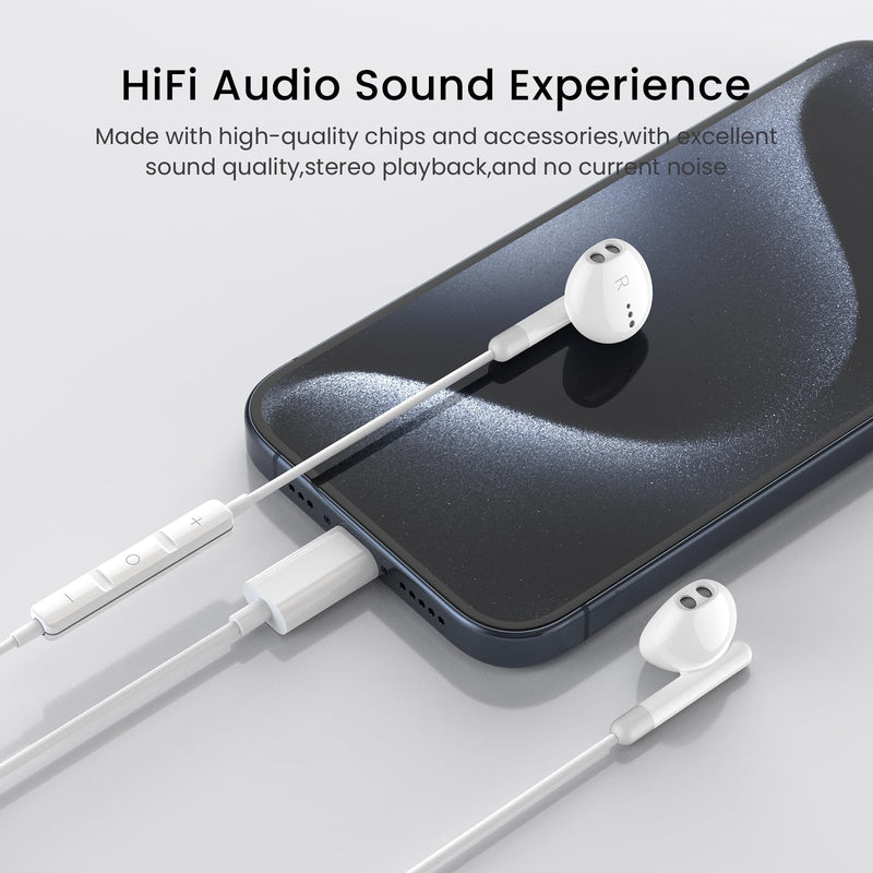 USB C Headphones for iPhone 16 15 Pro Max Plus iPad Pro USB C Earphones with Microphone Volume Control USB C Wired Earbuds USB Type C Earphone for Google Pixel 8 7 6A 5 Samsung S24 S23 S22 S21 S20 A55 White