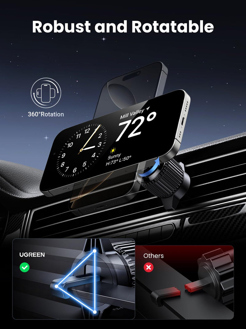 UGREEN Qi2 Wireless Car Charger, 15W Fast Charging Strong Magnetic Car Phone Holder with LED Light for iPhone 17/16/15/14/13/12 Series Car Accessories