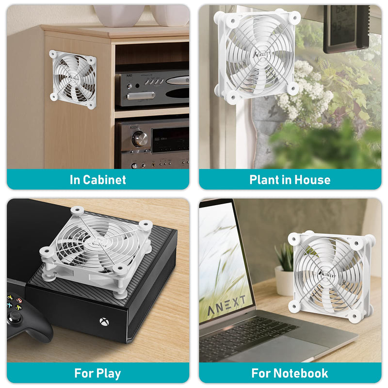 ANEXT, 120mm USB Computer Fan White, 120mm Fan, Silent Fans for Receiver DVR PlayStation Xbox Computer Cabinet Cooling, 2 in 1 Packs White