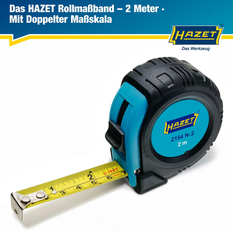 HAZET 2154N-2 Measuring Tape 2m/6.56ft, Multi-Colour | Length 2000 mm, width 16 mm, 134 g, L x W: 2000 mm x 16 mm, drive 290020 measuring tool, 610160 diagnostic (motor), 2 m