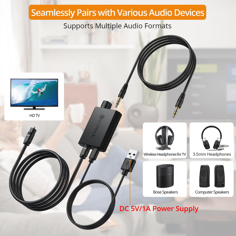 Neoteck Audio Kit: 192kHz Digital to Analog Converter & RCA to HDMI Converter, Optical to 3.5mm, Volume Adjustment, AV to HDMI Cable
