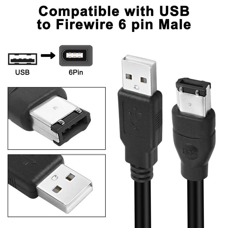 MEIRIYFA Firewire 1394 6 Pin to USB Adapter Cable, Firewire IEEE 1394 6 Pin Male to USB 2.0 Type A Male Data Transfer Converter for Printer Scanner Hard Disk,Not Support disk drive/sound card-1.8M