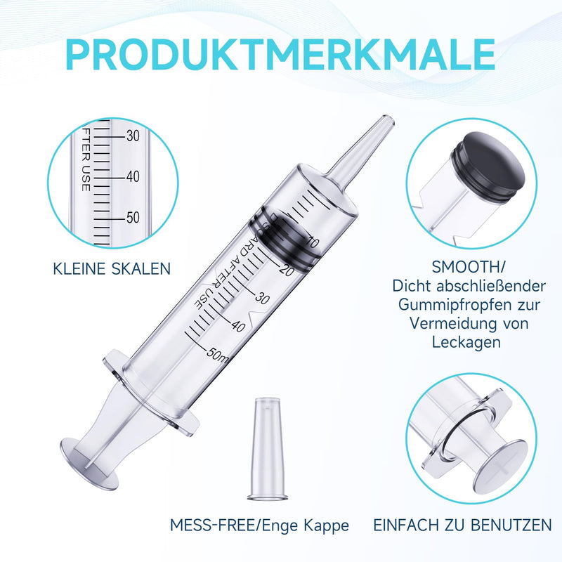 10 Pack 50ml Syringe for Liquid, Liquid Syringe, Plastic Syringes, Syringe with Cap & Catheter Tip -Individual Sealed (No Needle） 10Pack-50ml