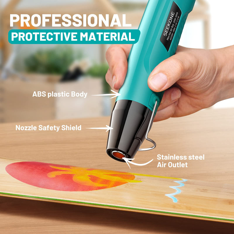 SEEKONE handheld hot air dryer, 350°C multifunctional mini hot air gun 320W with overload protection, 1.5m ultra-long double insulated cable, reflector nozzle for crafts, embossing, electronics