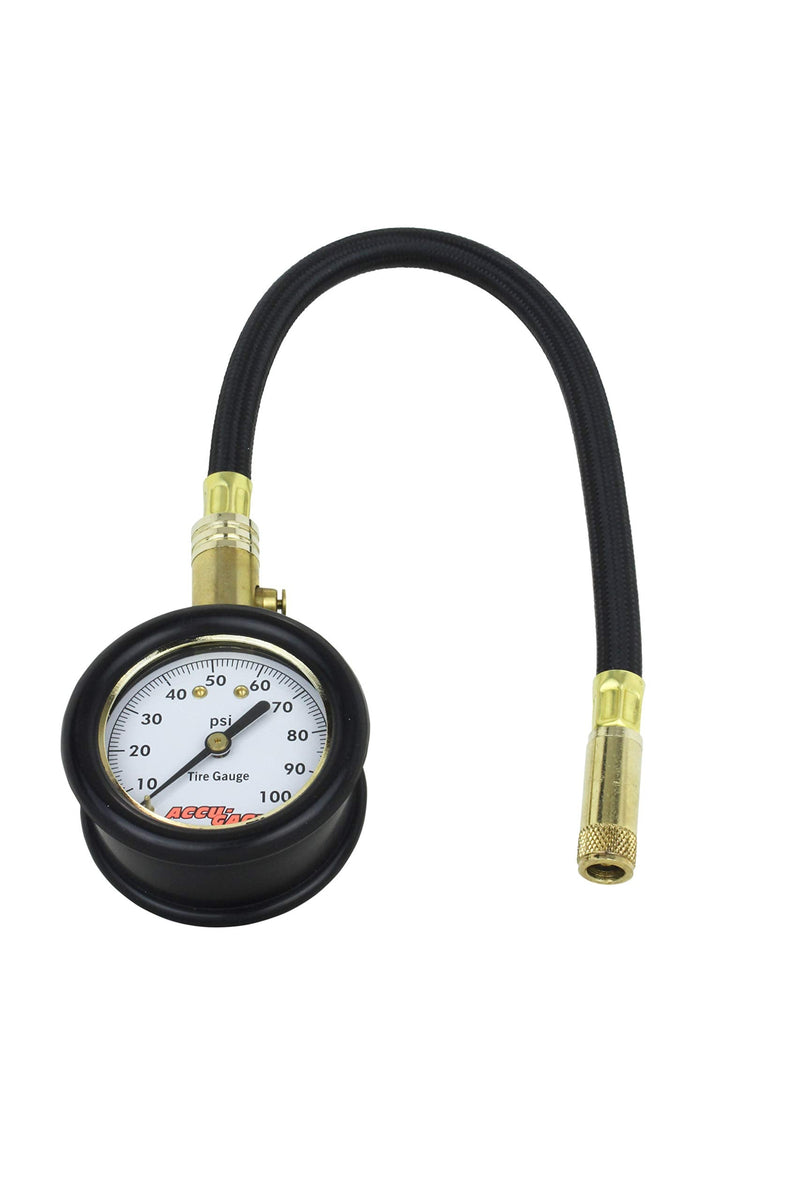 Accu-gage by Milton Dial Tire Pressure Gauge with Straight Air Chuck and 11 in. Braided Hose - ANSI Certified for Motorcycle/Car/Truck Tires (0-100 PSI)