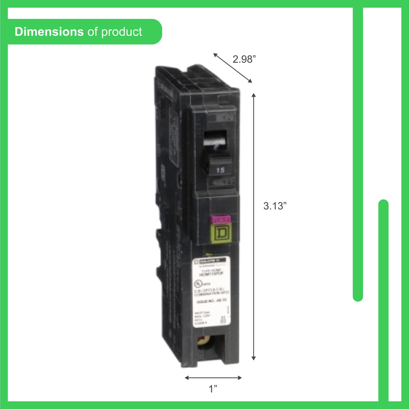 Square D by Schneider Electric Square D - HOM115PDFC Homeline Plug-On Neutral 15 Amp Single-Pole Dual Function (CAFCI and GFCI) Circuit Breaker, Plug On, No Pigtail