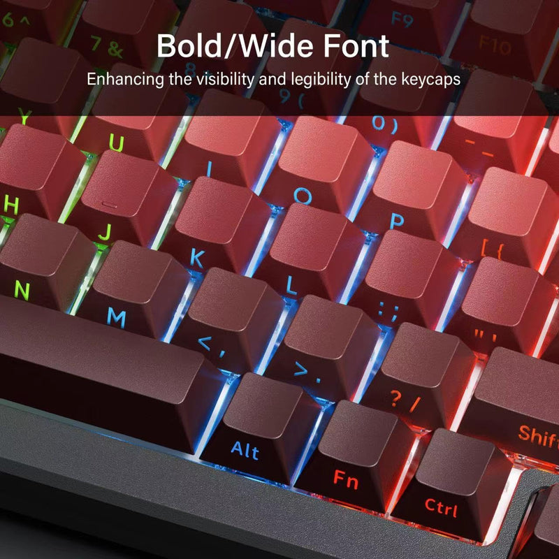 XVX Gradient Side Print Keycaps Red, Double Shot PBT Keycaps 75 Percent,Cherry Profile Shine Through Key Caps, Minimalist Style Custom Keycap Set for Mechanical Keyboards Red and black