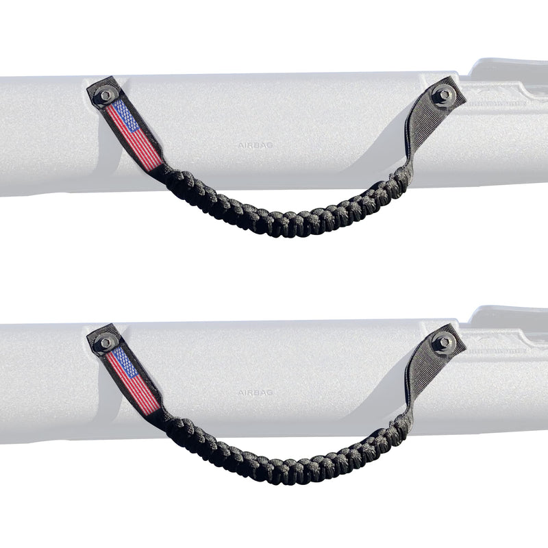 BESTAOO Roll Bar Grab Handles Paracord Grip Handle for Ford Bronco Accessories 2021+, with USA Flag Design, 2 Pack (Black) Black