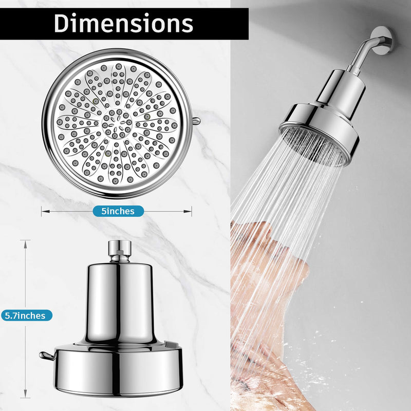 FEELSO Filtered Shower Head, High Pressure 6 Spray Modes Shower Head with Filters for Hard Water Remove Chlorine, Improves Skin & Hair, Rain Showerhead with One-Click Filter Change Design Chrome