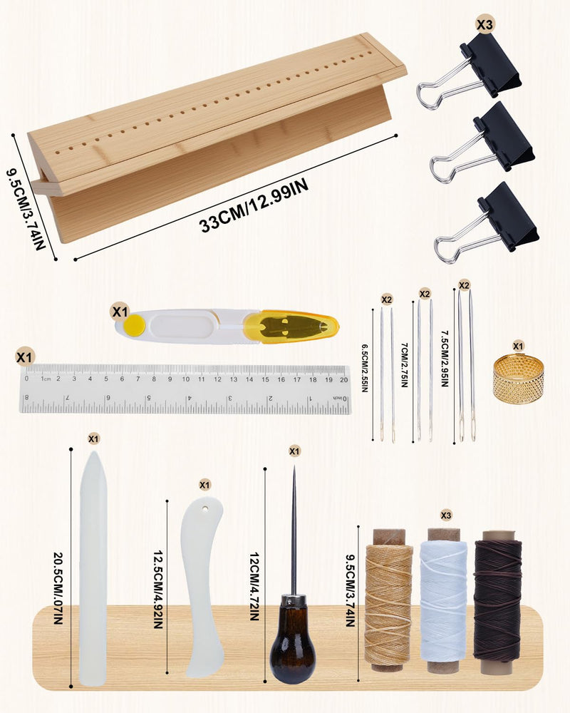 eZAKKA Book Binding Kits with Waxed Thread, Needle,Binder Paper Clips, Awl and Cradle for DIY Bookbinding Crafts and Sewing Supplies, 1+14PCS Book Binding Cradle, 1+14PCS