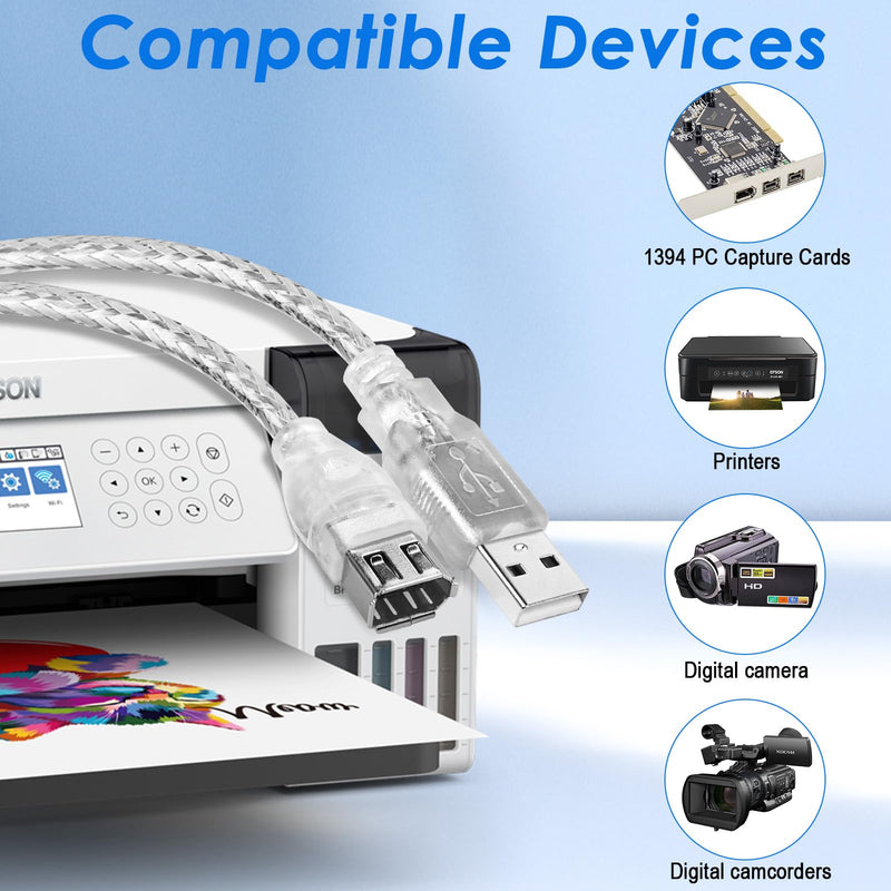 Herfair Firewire to USB Adapter 6-Pin IEEE 1394 Female to USB 2.0 Male Converter Cord Firewire 400 1394-a to USB Connector Cable for Connecting 6Pin Firewire Devices to USB Host (Transparent Shell)