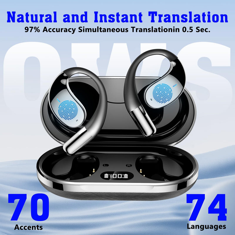 Translation Earbuds, 3-in-1 Translator Earbuds, 3-in-1 AI Translator Earbuds with 144 Accents Real-Time Translation Device, 60h Long Life, fit iOS and Android, Suitable for Travel Learning (Black) Black