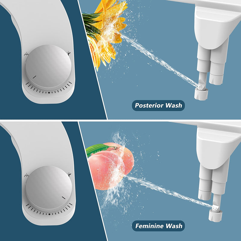Left Hand Bidet, Ultra-Slim Left Handed Bidet Attachment for Toilet,Adjustable Water Pressure,Retractable Dual Nozzles for Frontal & Rear Wash - Chrome Knob