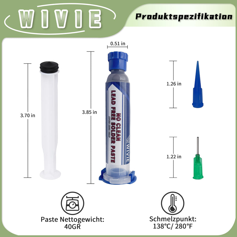 Sn42/Bi58 T4 Lead-Free Solder Paste, No Cleaning Required, Melting Point 138℃, Supplied By WIVIE (40g) 40g