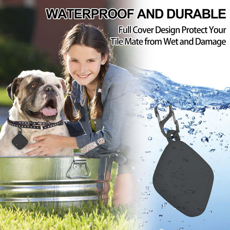 [2 Pack] Silicon Case for Tile Mate 2022 Tracker with Keychains, Tile Mate Holder Anti Lost Hidden Full Cover, Waterproof Tile Mate Case for Keys, Bags, Cat Dog Collar Holder (Black+Blue) Black+Blue