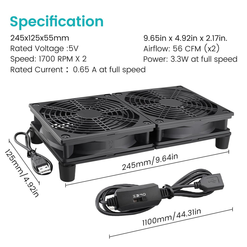 Wathai 240mm Router Cooling Fan for Computer Cooler Small Box 5V USB | USB Powered Multi Speed Electronics Cooling Pad, Modem Receiver TV Box Amplifier Receiver Stand, Small Computer Fans 240mm USB fan