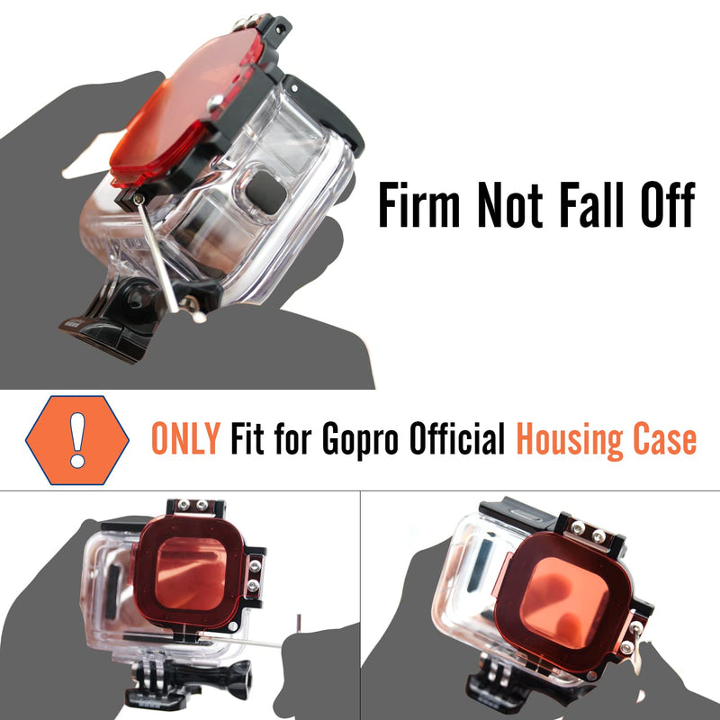 3 Pack Dive Filter Lens for Gopro Hero 8/9/10/11/12 Official Underwater Diving Waterproof Housing Protective Shell Red, Light Red, Magenta
