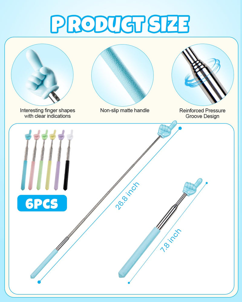 6PCS Finger Pointer Stick for Classroom – Extendable Teacher Pointer Stick and Pointer Finger Tool – Colorful Hand Pointer Stick for Presentations–Telescopic Pointer Stick–Classroom Essentials
